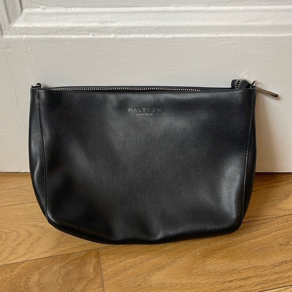 Halston Heritage Black Leather Pouch Purse Bag Clutch